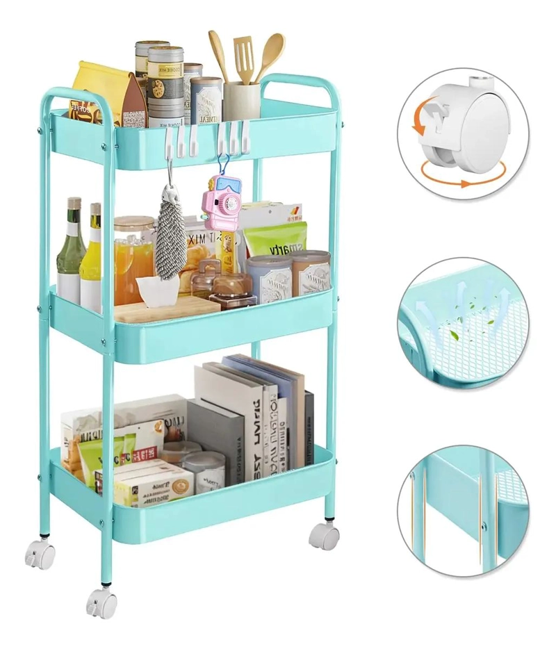 CARRITO ORGANIZADOR METALICO DE 3 NIVELES CON RUEDAS AZUL - 1