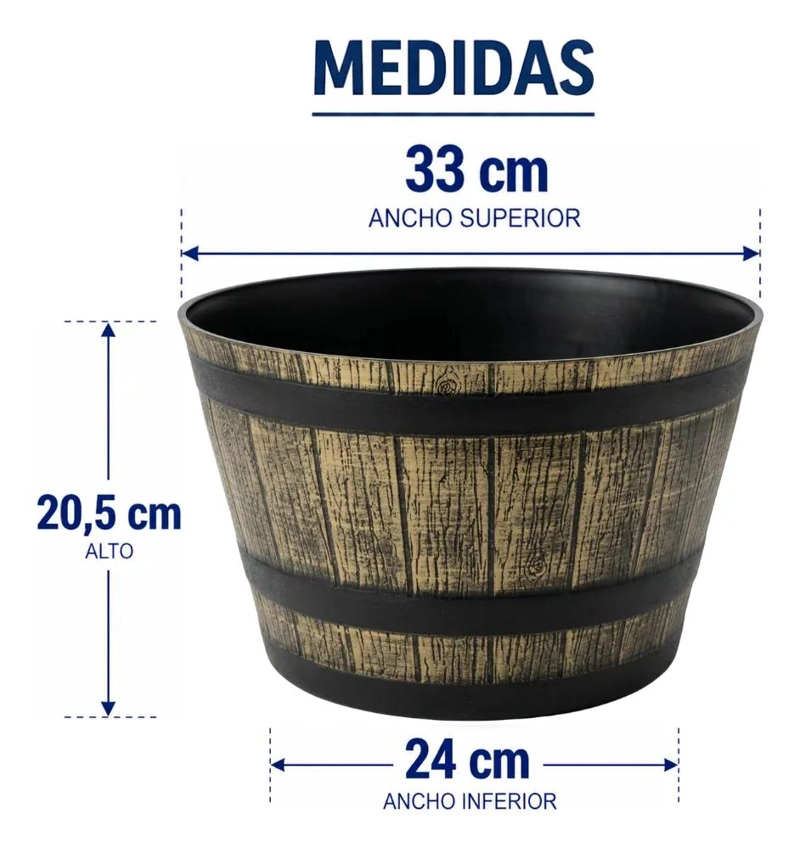 MACETERO PLASTICO EFECTO BARRIL PARA PLANTAS PEQUEÑAS - 8