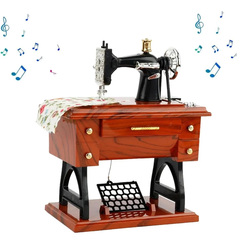 CAJA DE MUSICA VINTAGE CON DISEÑO DE MAQUINA DE COSER PARA DECORACION - 1