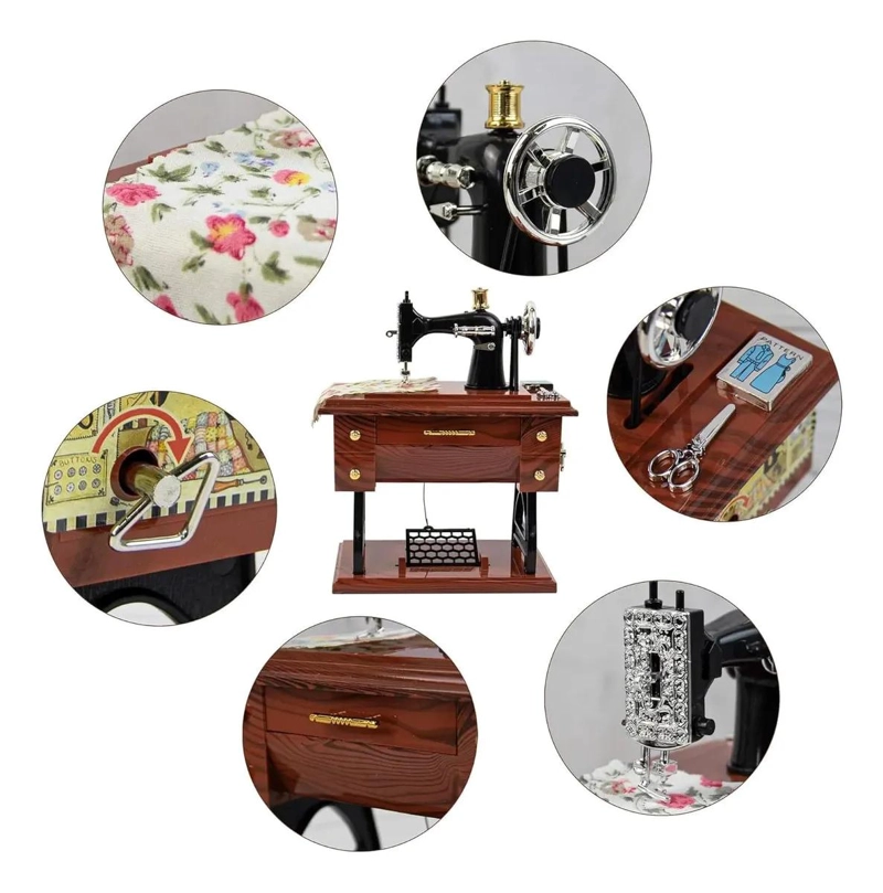 CAJA DE MUSICA VINTAGE CON DISEÑO DE MAQUINA DE COSER PARA DECORACION - 3