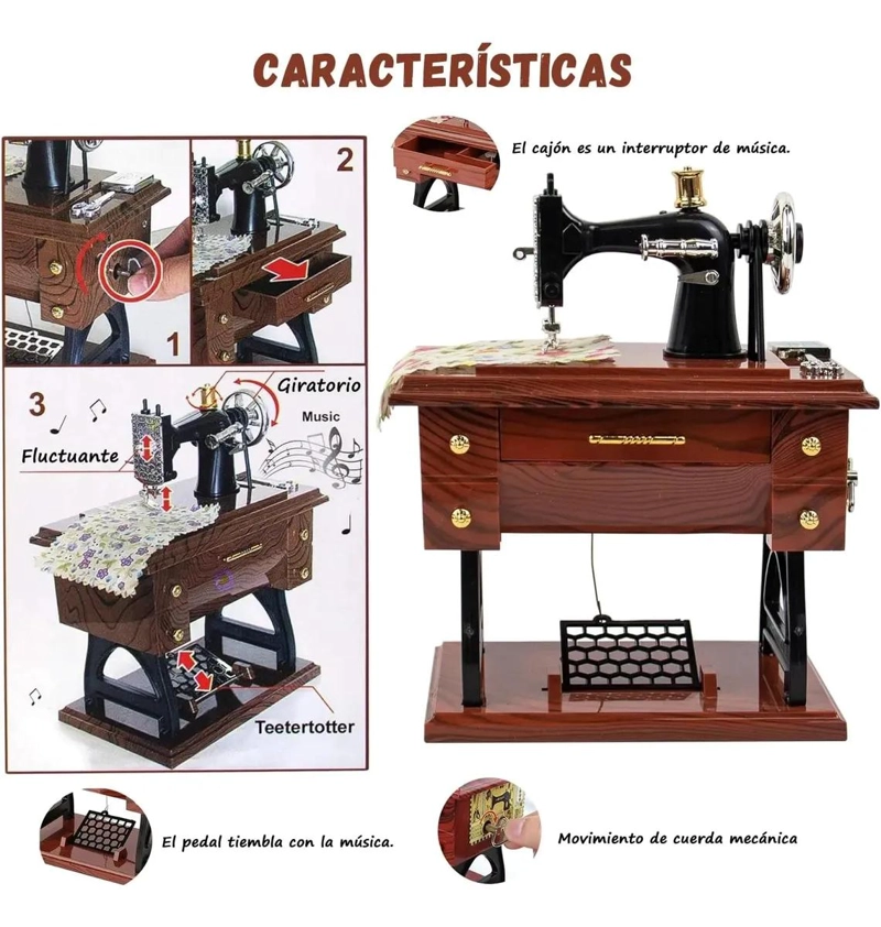 CAJA DE MUSICA VINTAGE CON DISEÑO DE MAQUINA DE COSER PARA DECORACION - 6