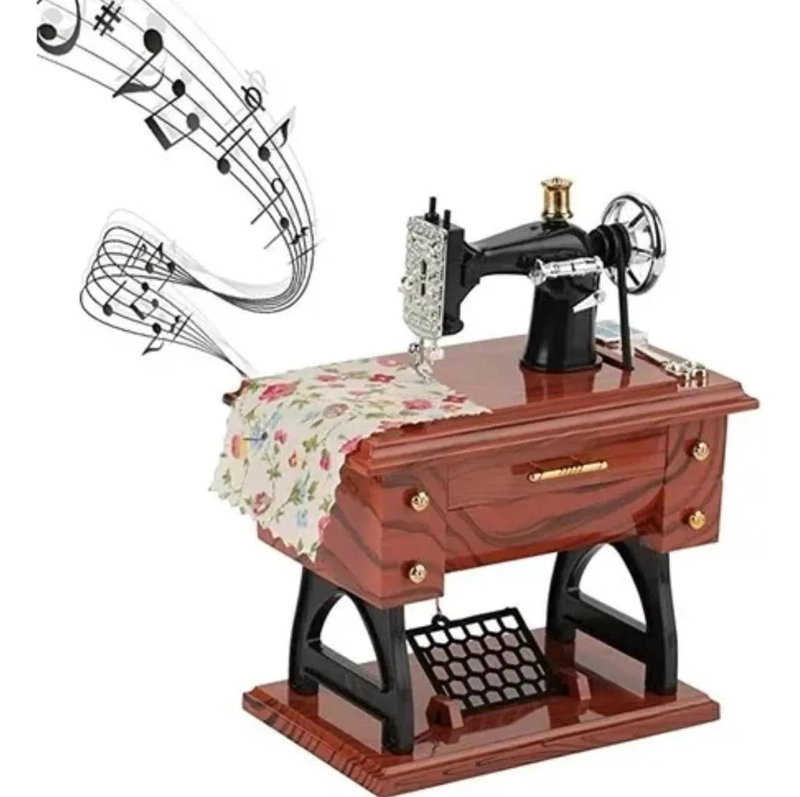 CAJA DE MUSICA VINTAGE CON DISEÑO DE MAQUINA DE COSER PARA DECORACION - 7