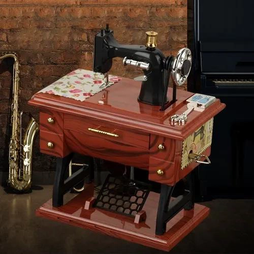 CAJA DE MUSICA VINTAGE CON DISEÑO DE MAQUINA DE COSER PARA DECORACION - 8