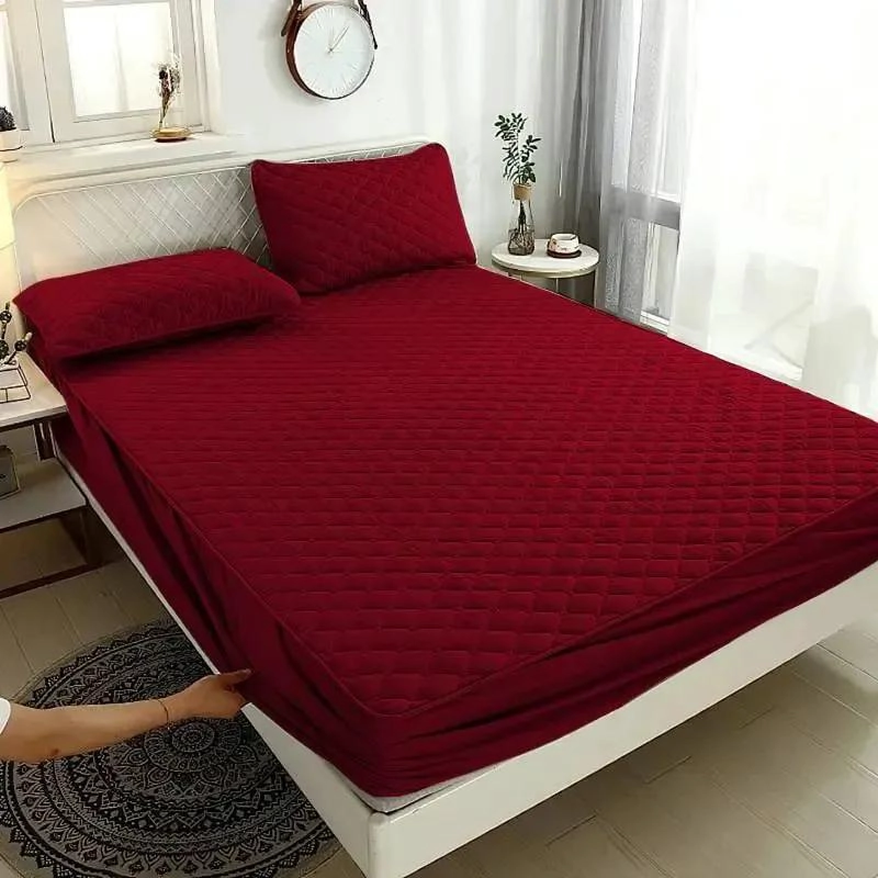 CUBRE COLCHON IMPERMEABLE PARA CAMA DE 1.5 PLAZAS CON FUNDA BURDEOS - 1