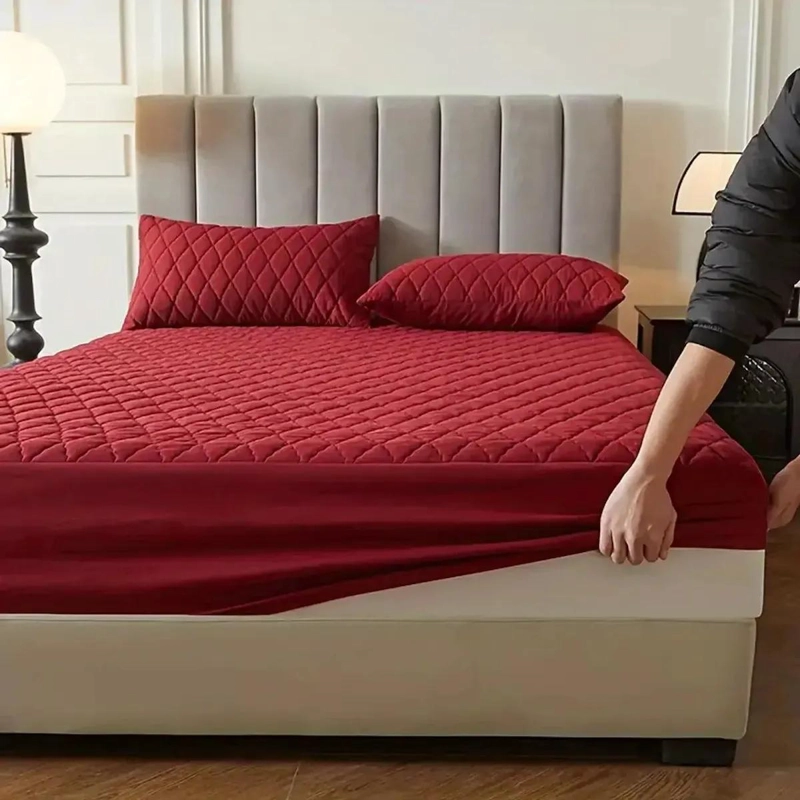 CUBRE COLCHON IMPERMEABLE PARA CAMA DE 1.5 PLAZAS CON FUNDA BURDEOS - 3
