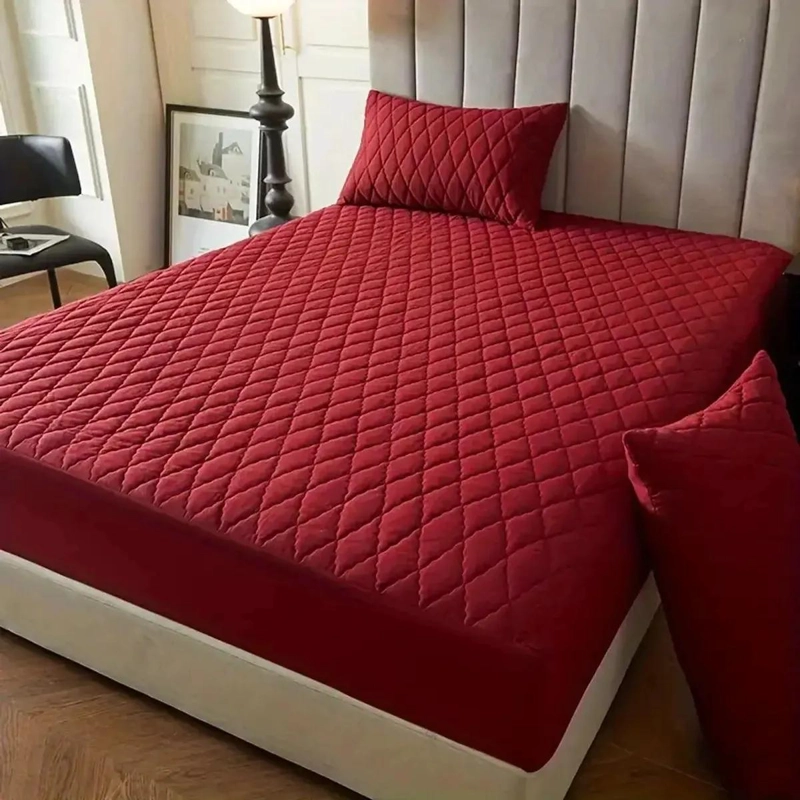 CUBRE COLCHON IMPERMEABLE PARA CAMA DE 1.5 PLAZAS CON FUNDA BURDEOS - 4