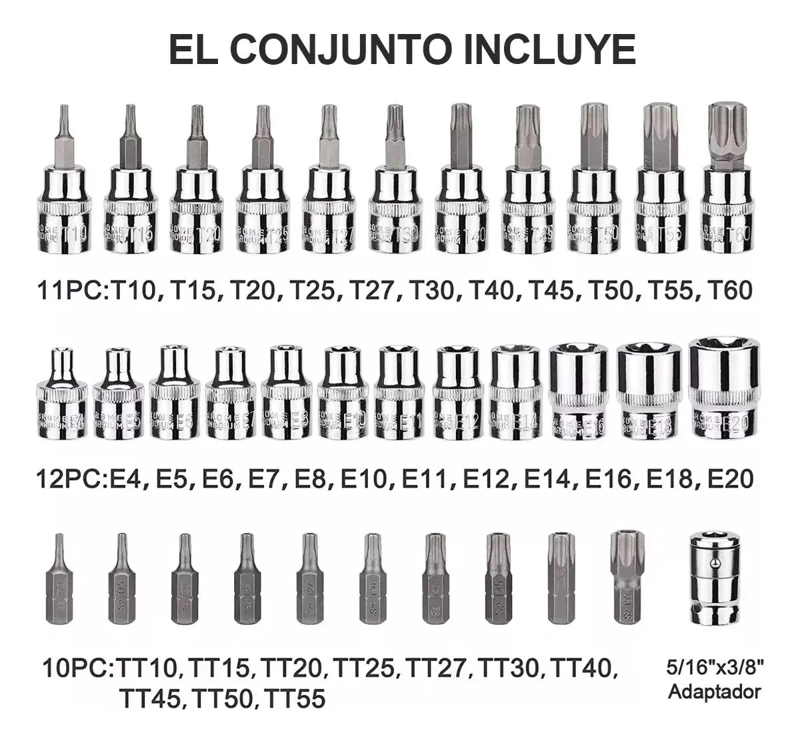 JUEGO DE DADOS TORX 34 PIEZAS PARA REPARACIONES Y MANTENIMIENTO - 5