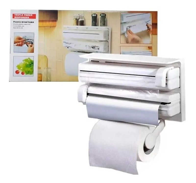 DISPENSADOR TRIPLE PARA PAPEL DE COCINA CON CORTADOR - 2