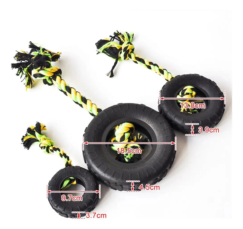 JUGUETE INTERACTIVO PARA PERROS CON CUERDA Y NEUMATICO - 4