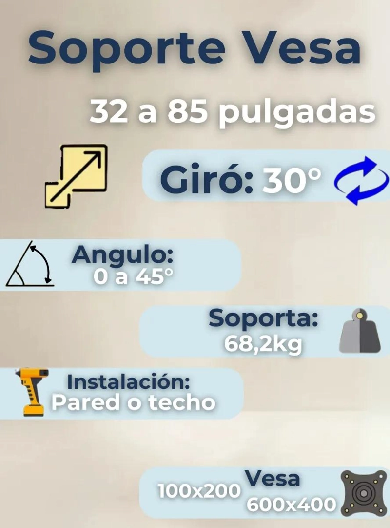 SOPORTE AJUSTABLE PARA TV DE 32 A 85 PULGADAS CON GIRO E INCLINACION - 1