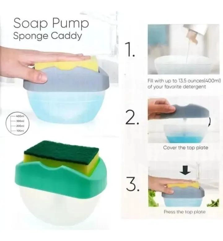 DISPENSADOR DE JABON LIQUIDO Y SOPORTE PARA ESPONJA DE COCINA - 7