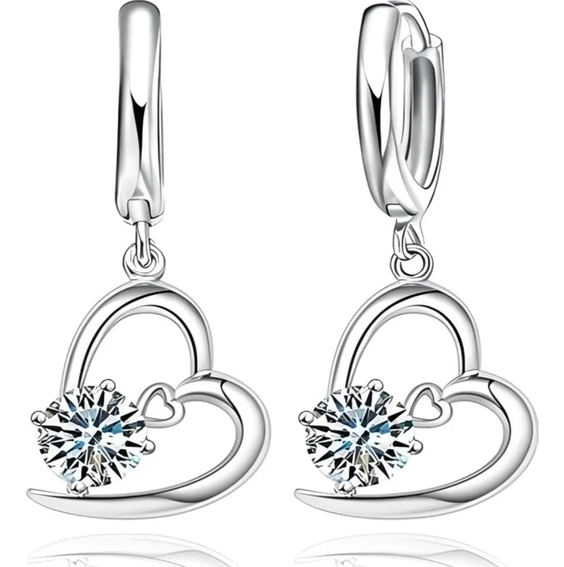 CONJUNTO DE JOYAS DE PLATA 925 CON CORAZON Y AROS ELEGANTES - 4