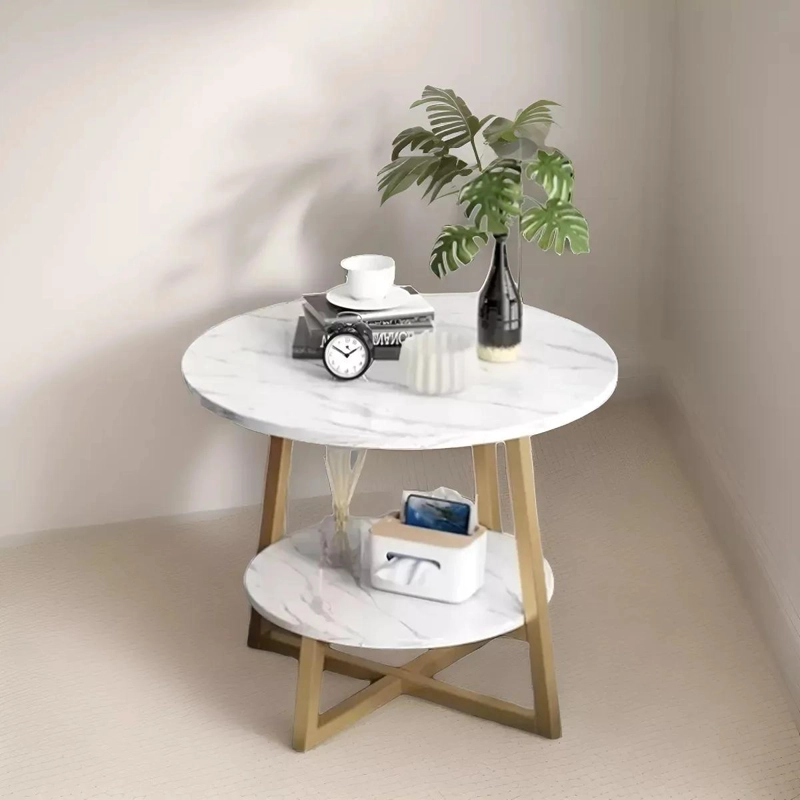 MESA DE CENTRO DECORATIVA DE DOS NIVELES CON ESTRUCTURA METALICA Y SUPERFICIE DE - 4