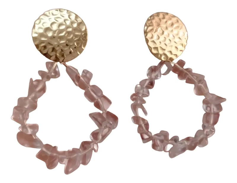 AROS DE CUARZO CRISTAL CON BASE BAÑO DE ORO HIPOALERGE NICOS - 1