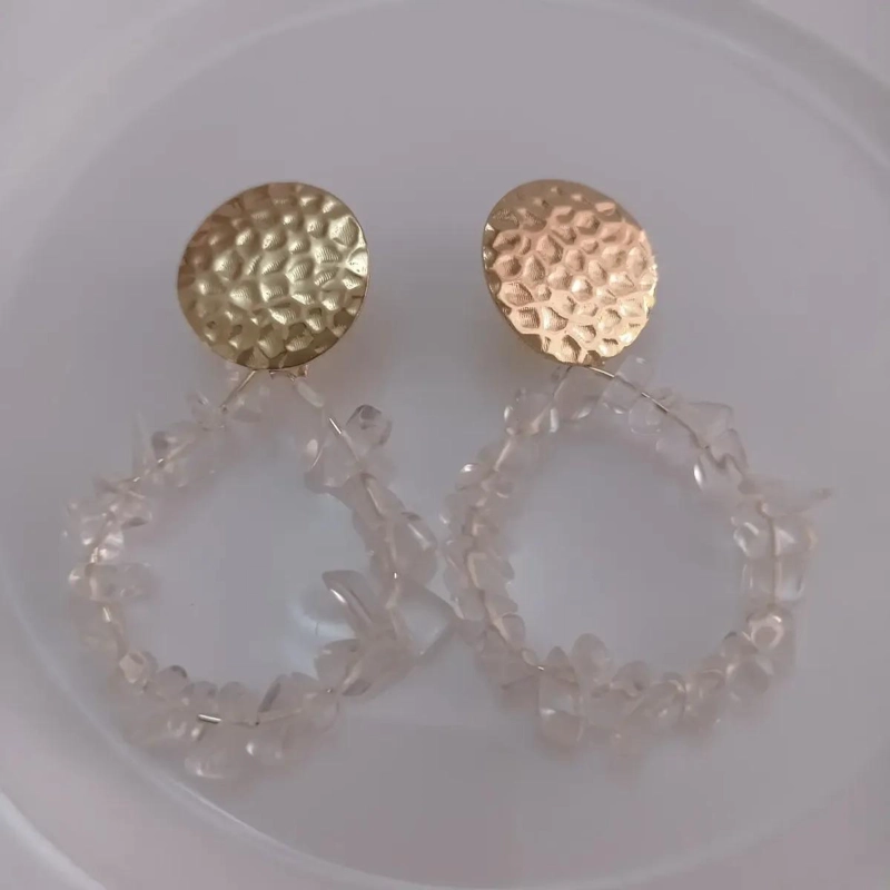 AROS DE CUARZO CRISTAL CON BASE BAÑO DE ORO HIPOALERGE NICOS - 3