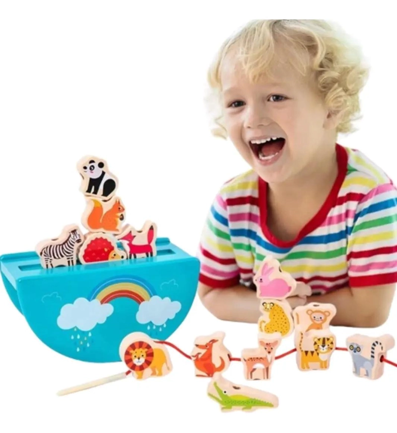 BLOQUES APILABLES DE MADERA PARA NIÑOS CON ANIMALES COLORIDOS - 1
