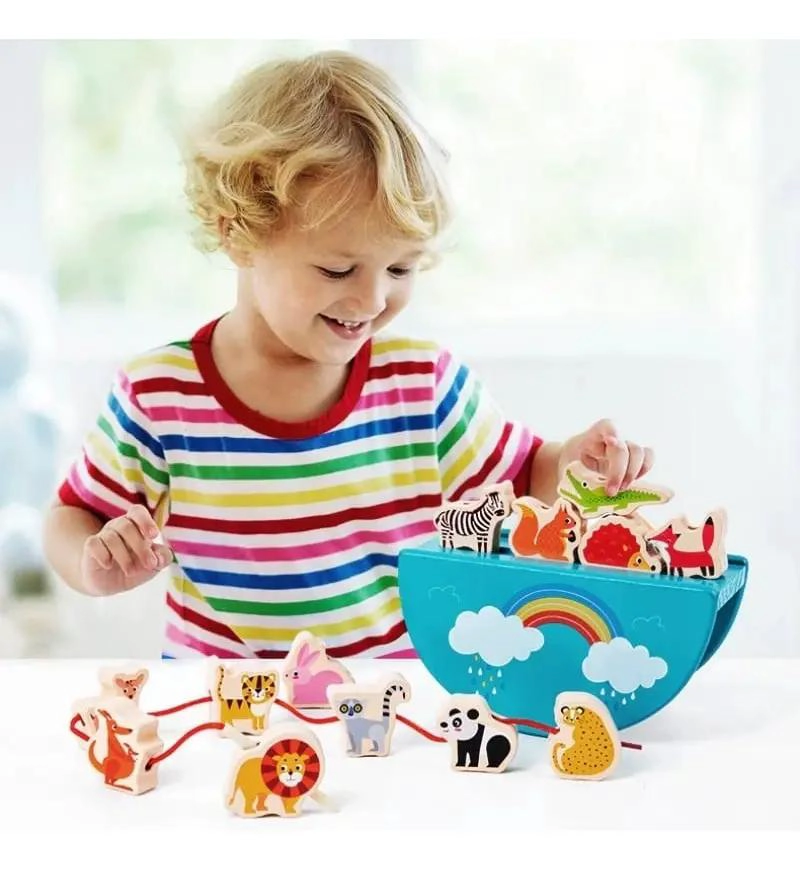 BLOQUES APILABLES DE MADERA PARA NIÑOS CON ANIMALES COLORIDOS - 2