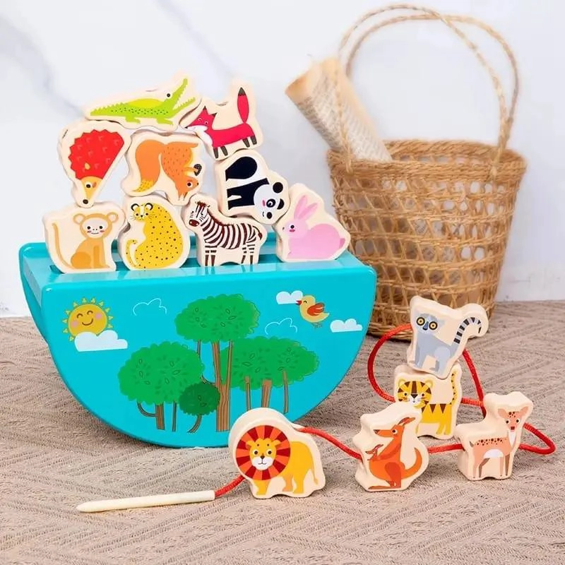 BLOQUES APILABLES DE MADERA PARA NIÑOS CON ANIMALES COLORIDOS - 3