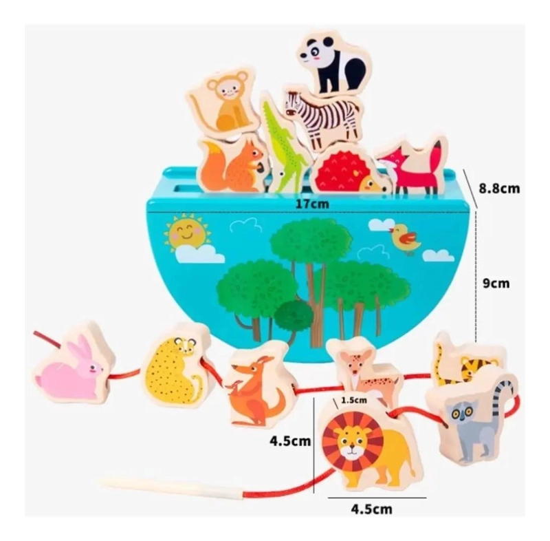 BLOQUES APILABLES DE MADERA PARA NIÑOS CON ANIMALES COLORIDOS - 9