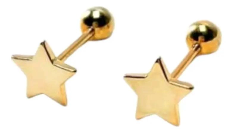 AROS ESTRELLA PARA NIÑAS CON TOPE TORNILLO BAÑO ORO 18K - 1