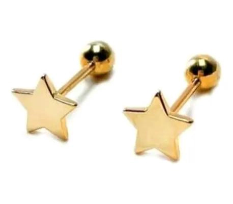 AROS ESTRELLA PARA NIÑAS CON TOPE TORNILLO BAÑO ORO 18K - 2