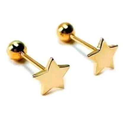 AROS ESTRELLA PARA NIÑAS CON TOPE TORNILLO BAÑO ORO 18K - 3