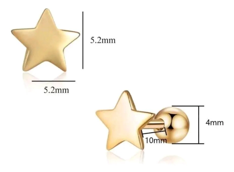 AROS ESTRELLA PARA NIÑAS CON TOPE TORNILLO BAÑO ORO 18K - 6