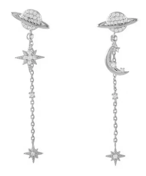 AROS DE PLATA 925 CON DISEÑO DE SATURNO Y ESTRELLA - 1
