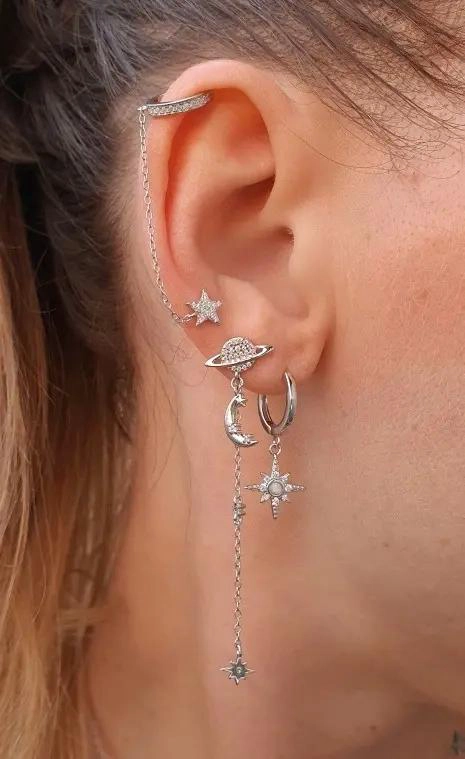 AROS DE PLATA 925 CON DISEÑO DE SATURNO Y ESTRELLA - 3