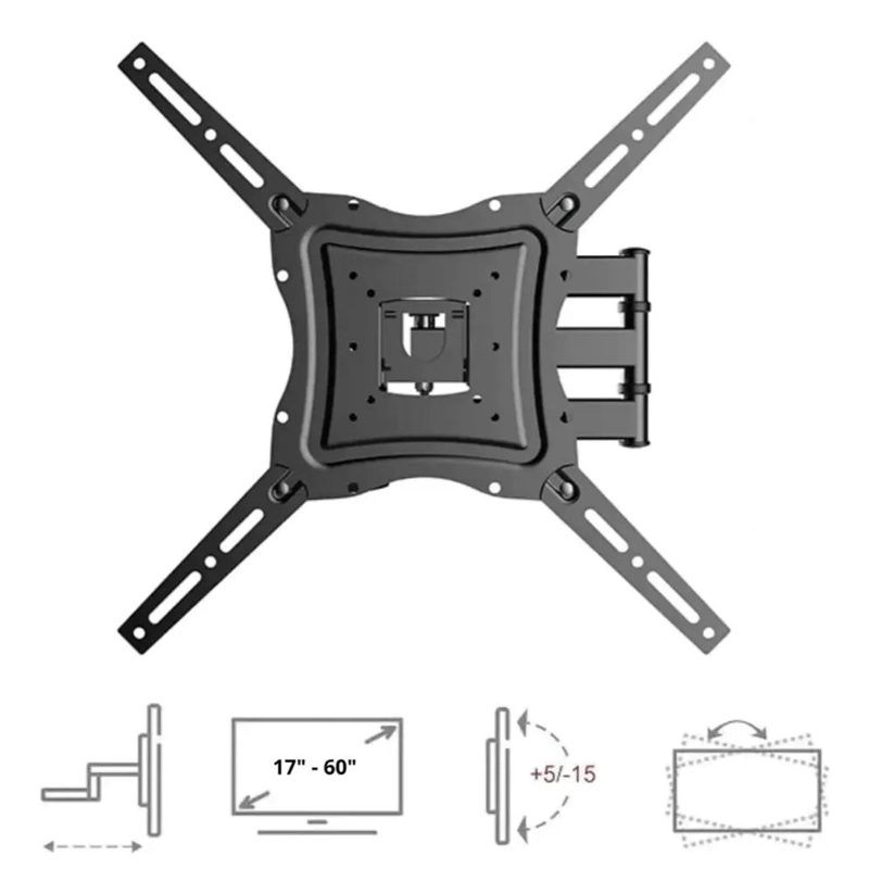 SOPORTE ARTICULADO PARA TV DE 17 A 60 PULGADAS, AJUSTABLE Y NEGRO - 3