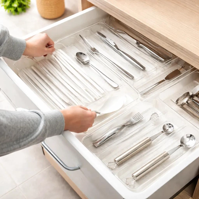 ORGANIZADOR DE CUBIERTOS ACRILICO ELEGANTE PARA COCINA Y MESA - 7