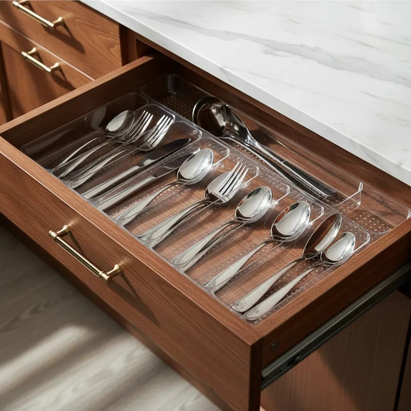 ORGANIZADOR DE CUBIERTOS ACRILICO ELEGANTE PARA COCINA Y MESA - 8