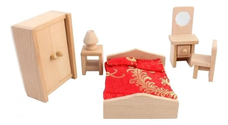 SET COMPLETO DE MUEBLES DE MADERA PARA CASA DE MUÑECAS - 7