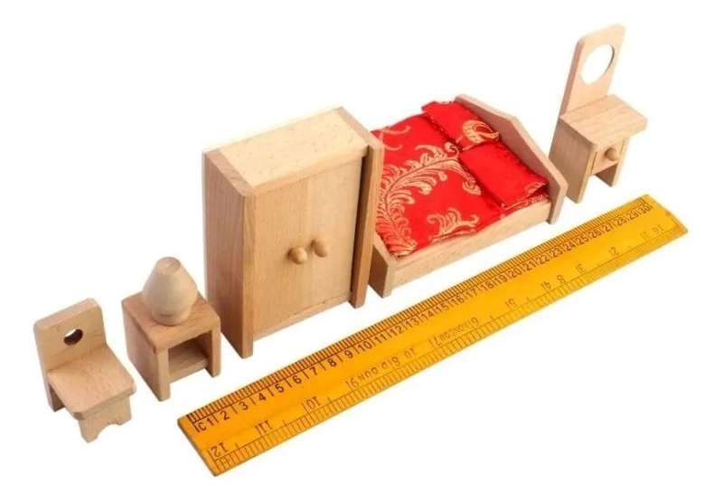 SET COMPLETO DE MUEBLES DE MADERA PARA CASA DE MUÑECAS - 8