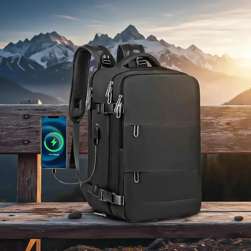 MOCHILA DE VIAJE IMPERMEABLE CON PUERTO USB Y COMPARTIMENTOS - 1