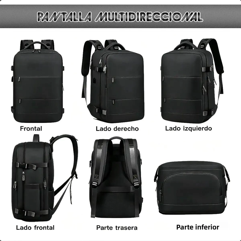 MOCHILA DE VIAJE IMPERMEABLE CON PUERTO USB Y COMPARTIMENTOS - 7