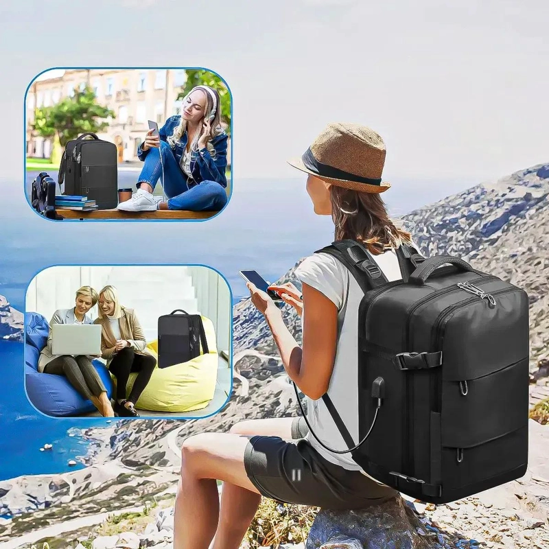 MOCHILA DE VIAJE IMPERMEABLE CON PUERTO USB Y COMPARTIMENTOS - 8