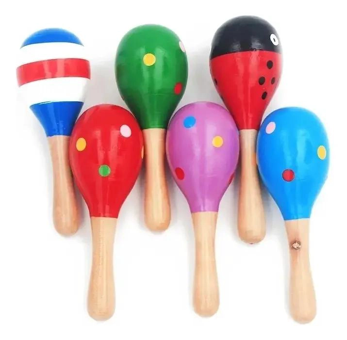 MARACAS DE MADERA PARA BEBE S JUGUETE DIDACTICO PACK DE 8 - 6