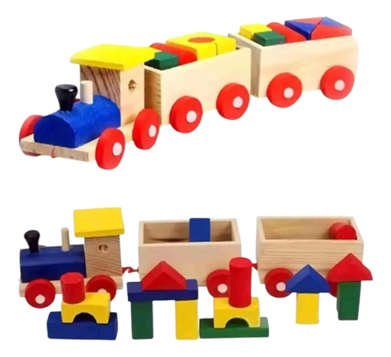 TREN DE MADERA JUGUETE ARRASTRE PARA NIÑOS DE 2 A 4 AÑOS - 1