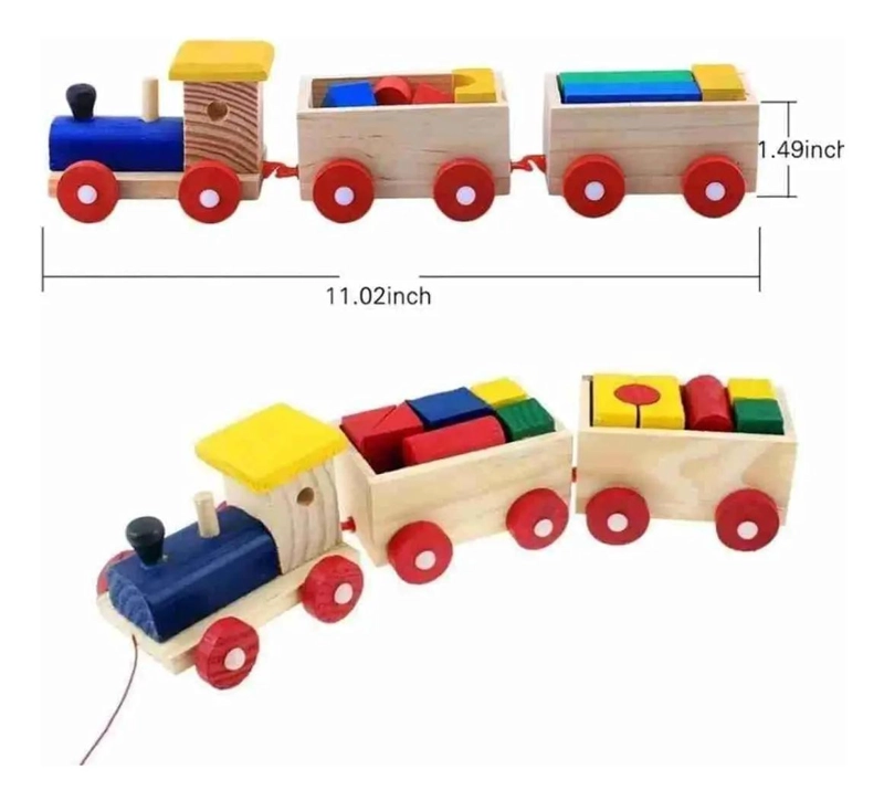 TREN DE MADERA JUGUETE ARRASTRE PARA NIÑOS DE 2 A 4 AÑOS - 8