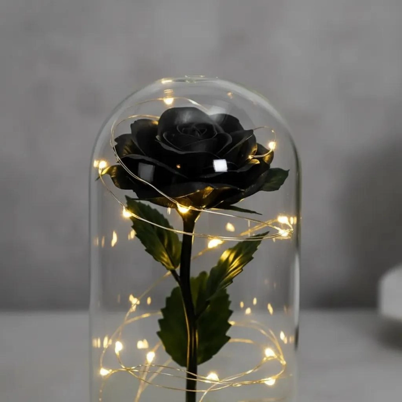 ROSA ETERNA NEGRA CON CUPULA DE VIDRIO Y LUCES LED - 4
