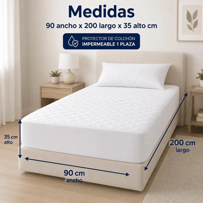 CUBRE COLCHON IMPERMEABLE 1 PLAZA PARA PROTECCION DIARIA - 2