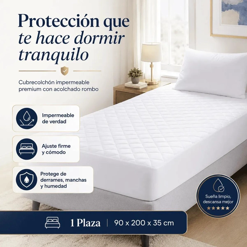 CUBRE COLCHON IMPERMEABLE 1 PLAZA PARA PROTECCION DIARIA - 4