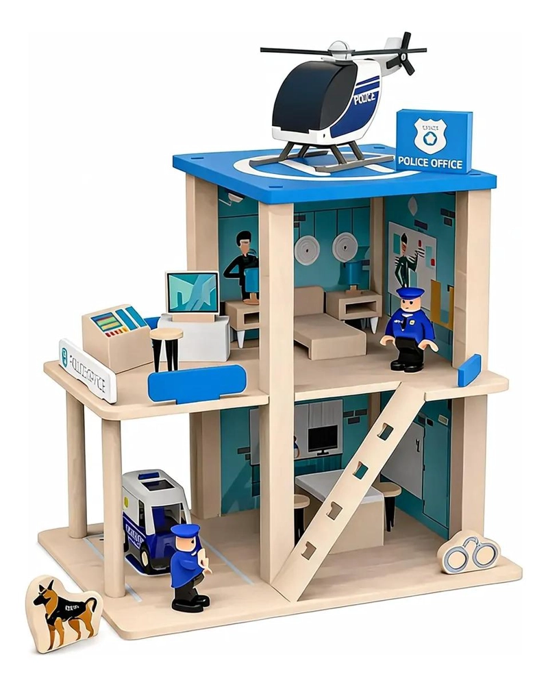 ESTACION DE POLICIA DE MADERA JUGUETE EDUCATIVO PARA NIÑOS - 1