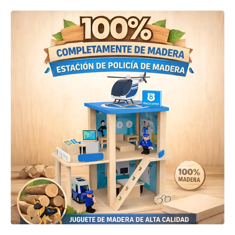 ESTACION DE POLICIA DE MADERA JUGUETE EDUCATIVO PARA NIÑOS - 2