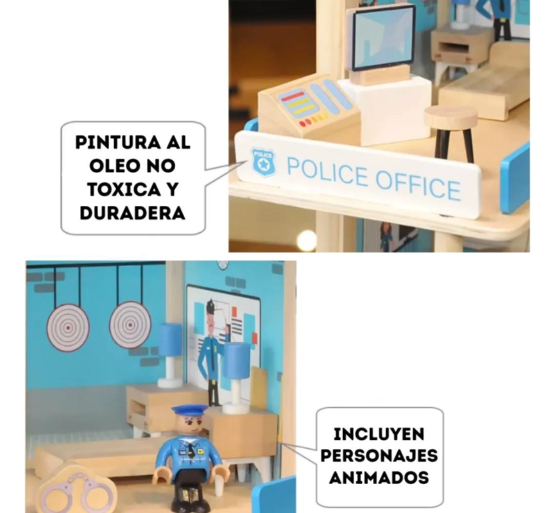 ESTACION DE POLICIA DE MADERA JUGUETE EDUCATIVO PARA NIÑOS - 6