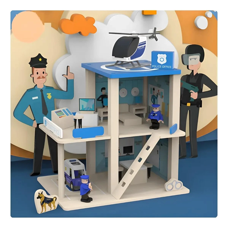 ESTACION DE POLICIA DE MADERA JUGUETE EDUCATIVO PARA NIÑOS - 8