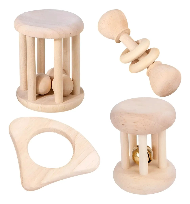 PACK DE SONAJEROS DE MADERA PARA BEBE S MONTESSORI 4 PIEZAS - 2