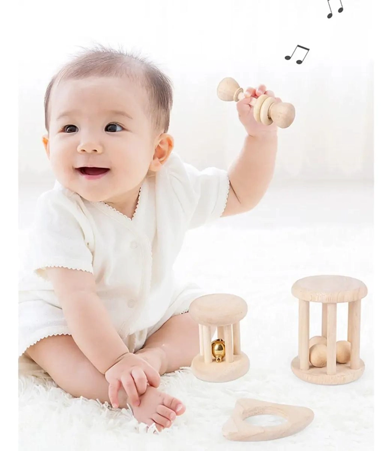 PACK DE SONAJEROS DE MADERA PARA BEBE S MONTESSORI 4 PIEZAS - 4