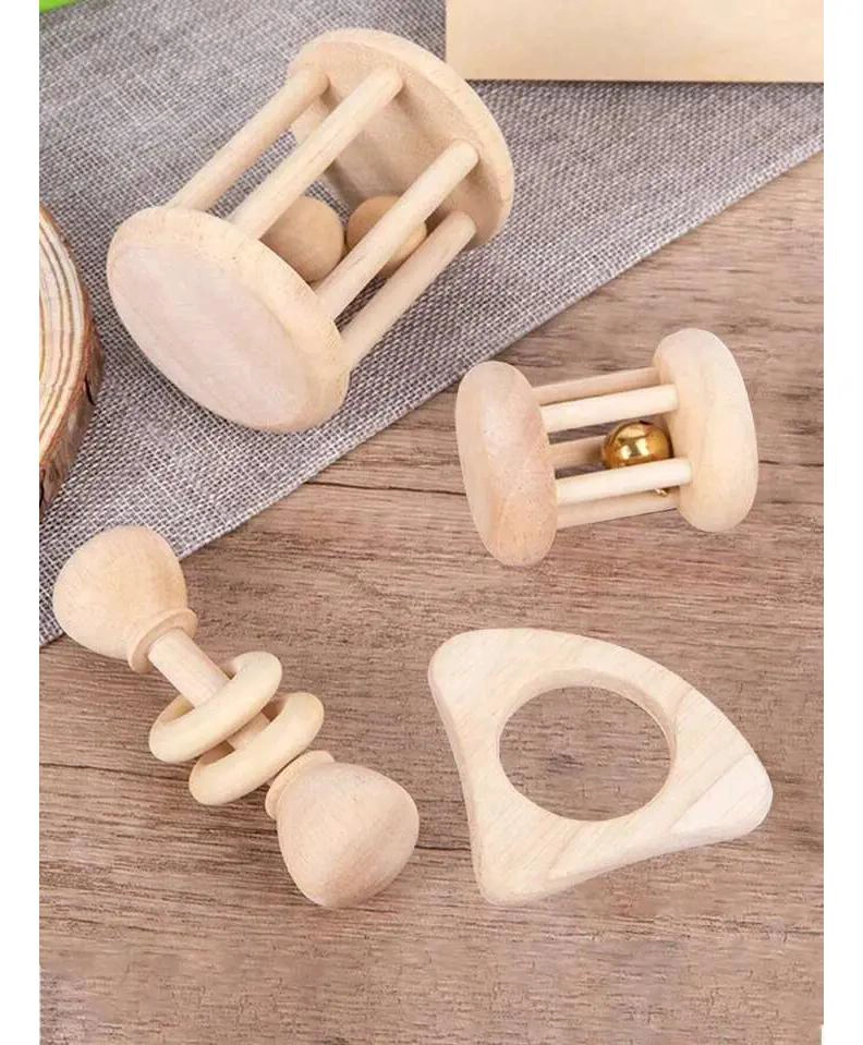 PACK DE SONAJEROS DE MADERA PARA BEBE S MONTESSORI 4 PIEZAS - 5